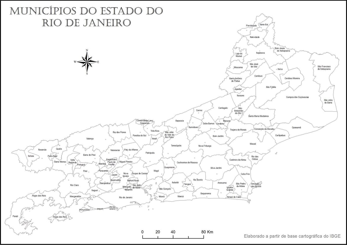 Карта Рио де Жанеиро, црна и бела