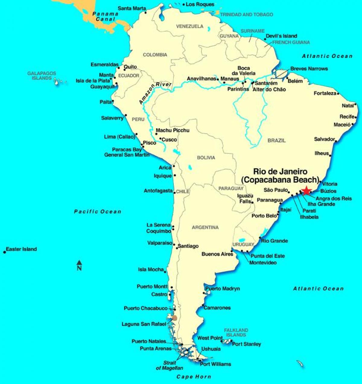 Карта Рио де Жанеиру у Јужној Америци
